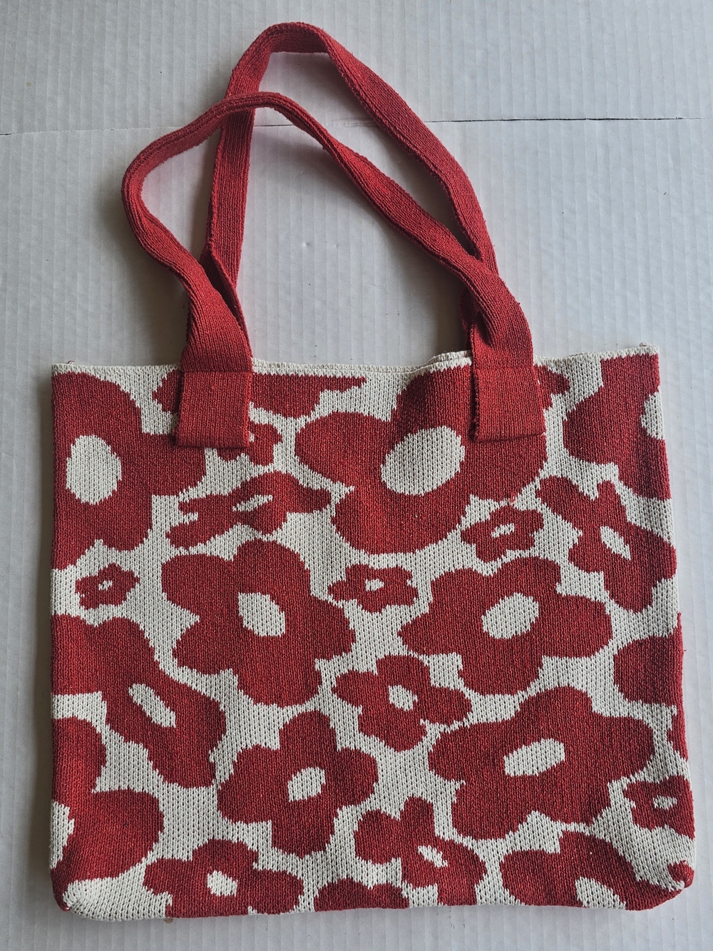 Red Floral Knit Tote Bag - Women